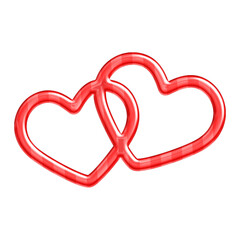 Glossy Red Interlocked Hearts Icon with 3D Effect - Candy Cane Striped Jelly Couple Symbol for Valentine Web UI
