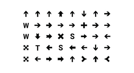Set of various black navigation arrow symbol icons