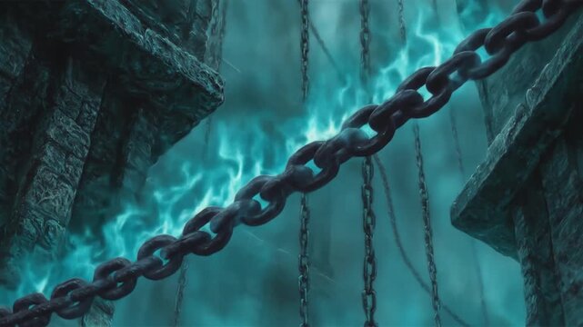 Metallic chains and glowing energy abstract digital illustration
