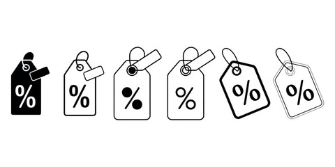Price Tag Percentage Icon Set for Discount Offers and Promotional Sales Campaigns