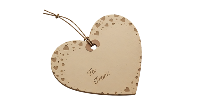 Blank heart shaped gift tag with string isolated on transparent background