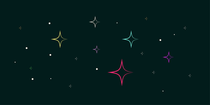 Abstract dark teal background with neon outlined four-pointed stars and scattered dots