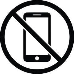 Black and White Vector Icon of No Mobile Phones Symbol Representing Phone Usage Restriction
