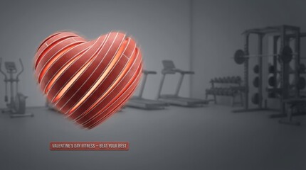 ultra photorealistic product photo of pulsating heart shaped as gym treadmill on graphite gray gym background