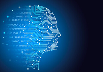 human head silhouette with binary code. Intelligent Automation in development project. 