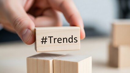 Wooden Blocks with Hashtag Trends: Explore Trending Topics and Popular Social Media Concepts