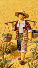 Cartoon farmer image of a grain piled up

