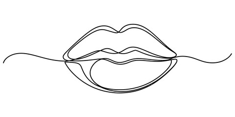 Continuous one line drawing of human lips. minimalist aesthetic doodle sketch portraying beauty, speech, and fashion, isolated on a clean white background Vector, illustration