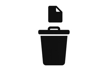 Deleting document file, removing data and digital information into a recycle bin black icon, transparent background