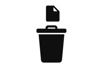 Deleting document file, removing data and digital information into a recycle bin black icon, transparent background