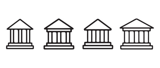 Four outlined classical building icons representing finance and law.