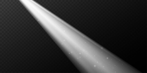 Fine Dust Particles in Directional Volumetric Beam on Transparent Backdrop.