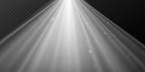 Fine Dust Particles in Directional Volumetric Beam on Transparent Backdrop.