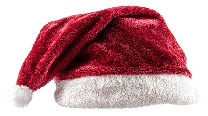 Santa Claus hat accessory for costume in red velvet texture isolated on white background