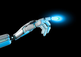 Robot hand with light in finger. AI robot hand. Robotic hand 