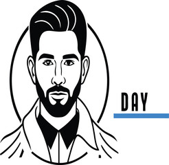 Handsome man portrait in black and white for intronal mentenn's day celebration illustration