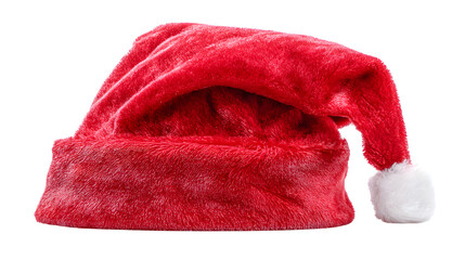 Santa Claus hat accessory for costume in red velvet texture isolated on white background