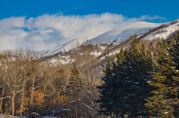 snow covered Vardenis mountains and Jermuk valley winter view (Vayots Dzor, Armenia)