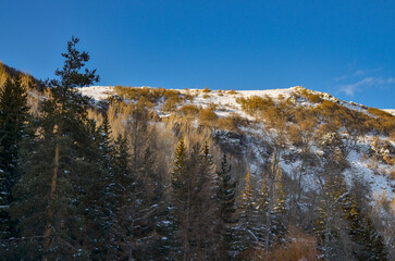 Vardenis mountains in winter scenic view from Jermuk city park (Vayots Dzor, Armenia)
