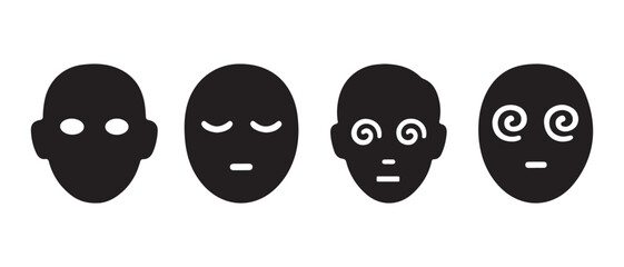 Abstract face icons showing mental states awake, sleepy, dizzy.