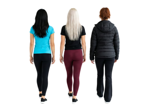 Diverse group of women walking away together against an isolated transparent backdrop