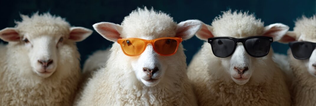 Sheep wearing sunglasses in a stylish portrait