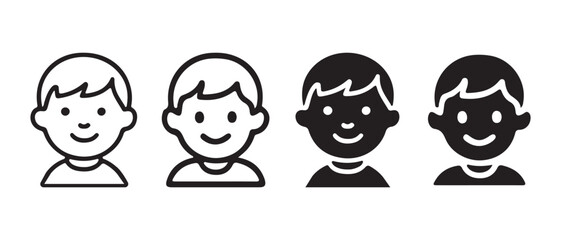 Simple happy boy face avatar icon set. smiling child profile symbol graphic. © CreatetiveDesignX
