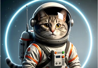 Astronaut cat exploring the cosmos with a futuristic spacesuit and glowing halo