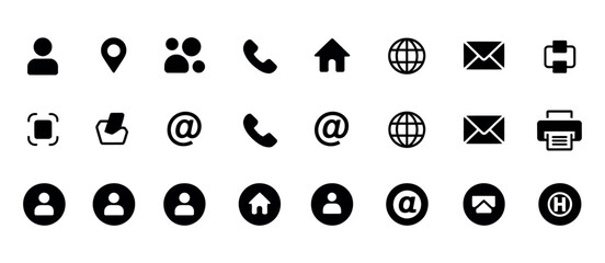 Contact Icon Vector. Phone, Website, Address, Location, and Mail Symbol Pack