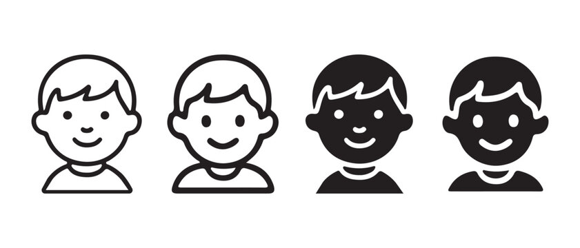 Simple happy boy face avatar icon set. smiling child profile symbol graphic.