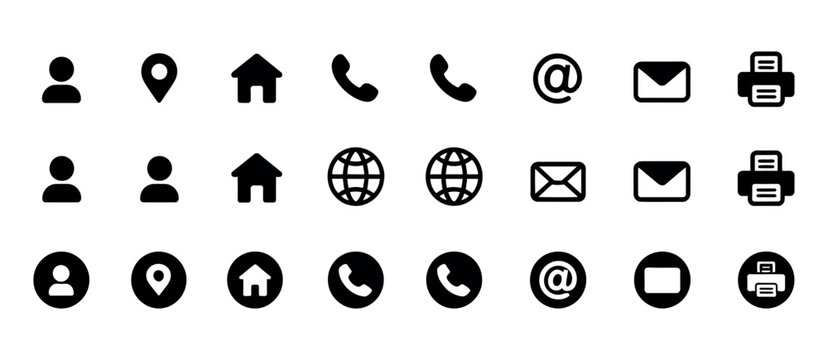 Contact Design Template Vector – Bold Icons for Phone, Website, Address, Location, and Mail