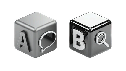 Cubes with Letters A and B, Speech Bubble and Magnifying Glass