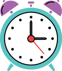 Colorful retro alarm clock and time management icons set, modern vector graphics for scheduling, deadline reminders, and productivity applications, isolated white background.