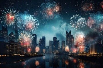 Fireworks city architecture cityscape.