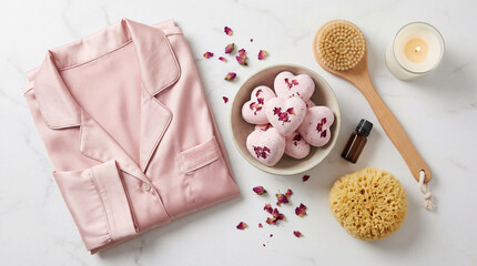 Celebrate love with a relaxing Valentine's Day flatlay featuring pampering essentials