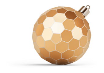 Golden honeycomb christmas ornament isolated on transparent background