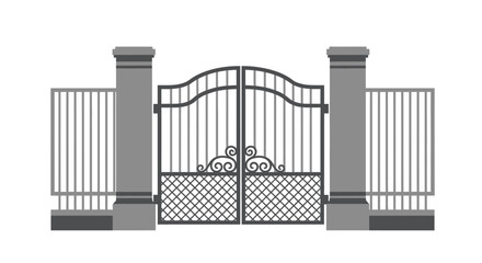 Elegant wrought iron gate with stone pillars a detailed architectural design