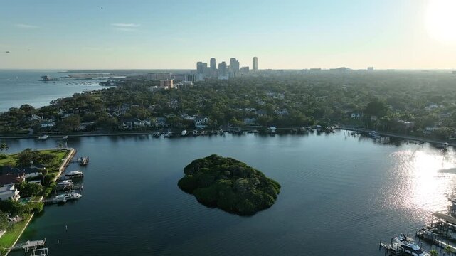 Scenic View Of Coffee Pot Bayou Bird Preserve Along Tampa Bay In St. Petersburg, Florida, USA. Aerial Shot
