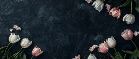 Elevated white and pink tulips