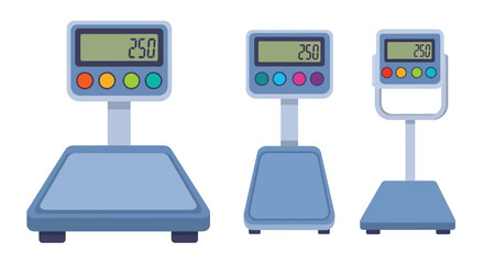 Illustration of three digital scales displaying a weight of 250 units