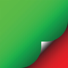 Vibrant green and red background with a curled corner revealing a hidden layer