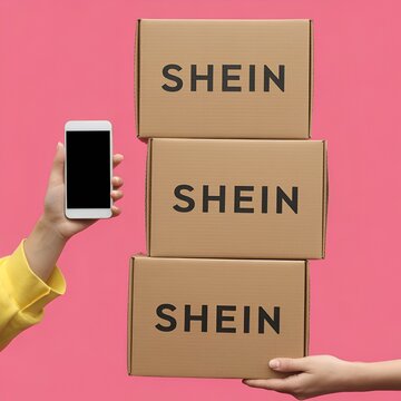 SHEIN Online Shopping and Fast Fashion Delivery Concept with Smartphone and Packaging Boxes &ndash; Editorial Image