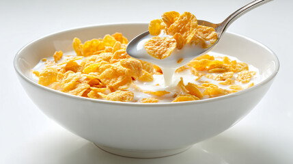 Cornflakes with Milk in a Bowl