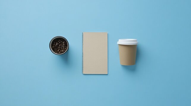 Modern workspace layout with notepad and coffee