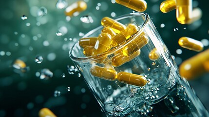 Pouring yellow capsules from above view