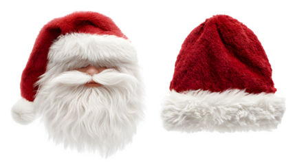 Santa Claus beard and hat set isolated on white background