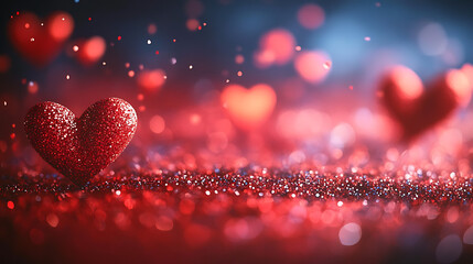 Sparkling red heart decoration, romantic Valentine&rsquo;s Day background, love and celebration theme, festive element, wedding invitation design