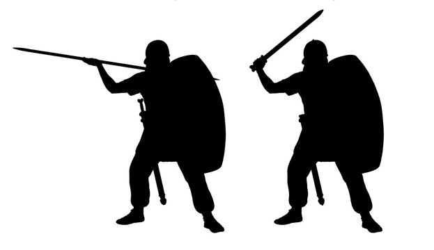 Germanic warriors. Historical silhouette illustration with ancient soldiers.