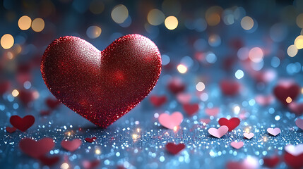 Sparkling red heart decoration, romantic Valentine&rsquo;s Day background, festive celebration element, love theme, wedding invitation design

