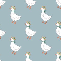 Seamless pattern with cartoon duck. Colorful illustration flat style. hand drawing. design for print, wrapper, fabric